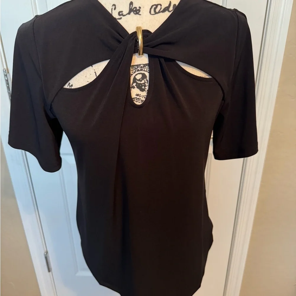 NWT Michael Kors Black Women’s Twist Keyhole Front Blouse Black Petite Small
